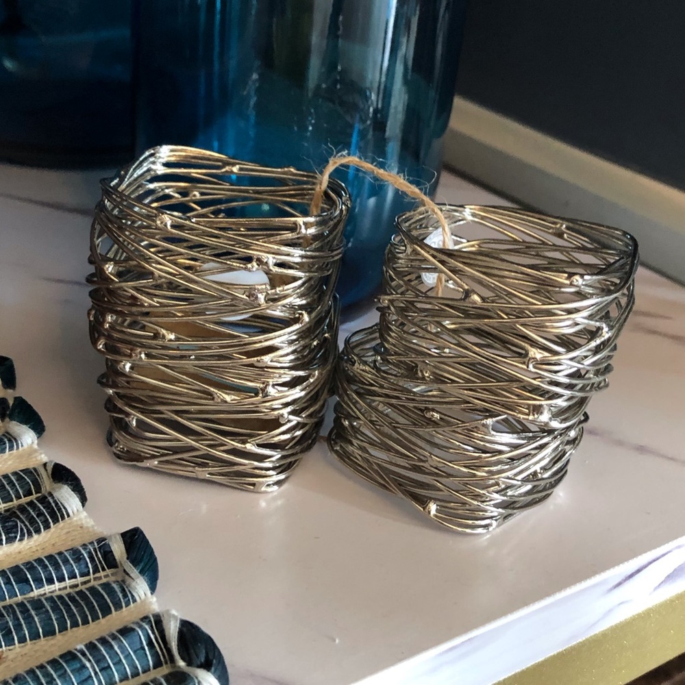 West Elm silver napkin ring set NWT